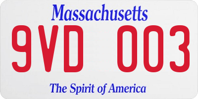 MA license plate 9VD003