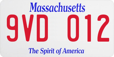 MA license plate 9VD012