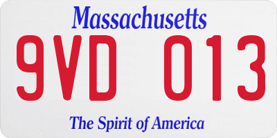 MA license plate 9VD013