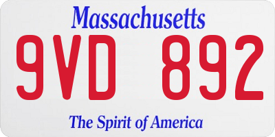 MA license plate 9VD892