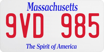 MA license plate 9VD985