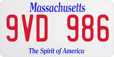 MA license plate 9VD986
