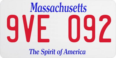 MA license plate 9VE092