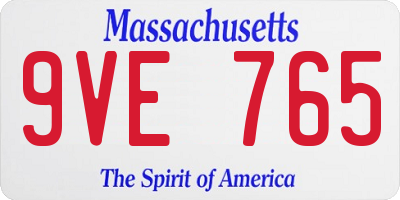 MA license plate 9VE765