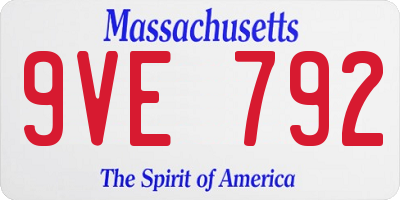 MA license plate 9VE792