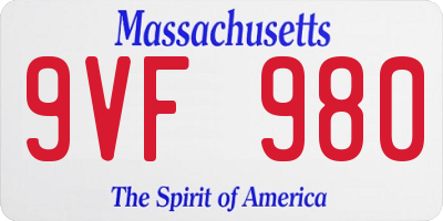 MA license plate 9VF980