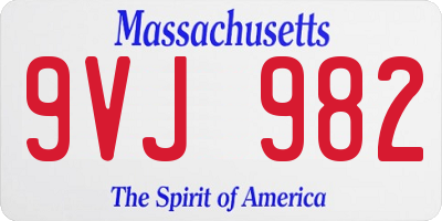 MA license plate 9VJ982