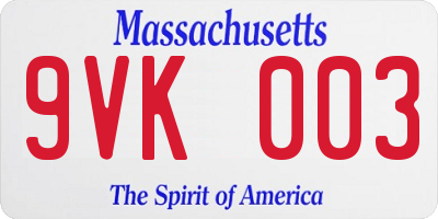 MA license plate 9VK003