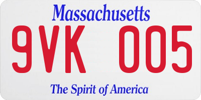 MA license plate 9VK005