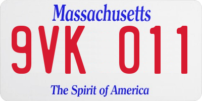 MA license plate 9VK011
