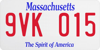 MA license plate 9VK015