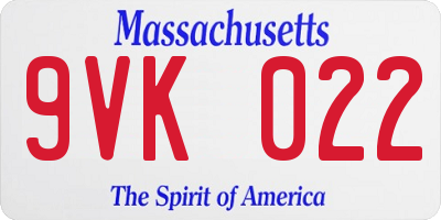 MA license plate 9VK022