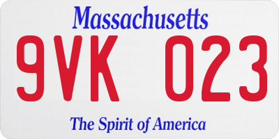 MA license plate 9VK023