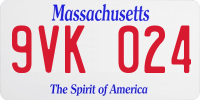 MA license plate 9VK024