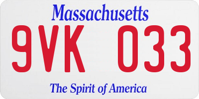 MA license plate 9VK033