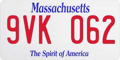 MA license plate 9VK062