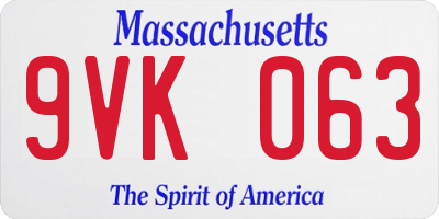 MA license plate 9VK063