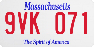 MA license plate 9VK071