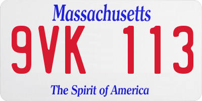 MA license plate 9VK113