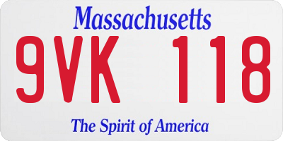 MA license plate 9VK118