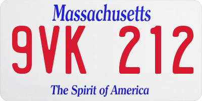 MA license plate 9VK212