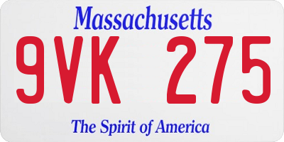 MA license plate 9VK275