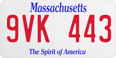 MA license plate 9VK443