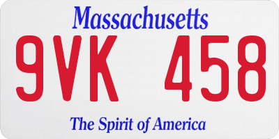 MA license plate 9VK458
