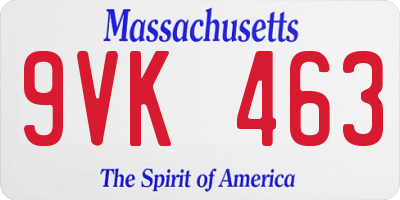 MA license plate 9VK463