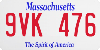 MA license plate 9VK476