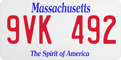 MA license plate 9VK492