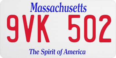 MA license plate 9VK502