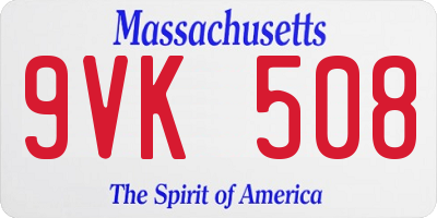 MA license plate 9VK508