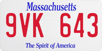 MA license plate 9VK643