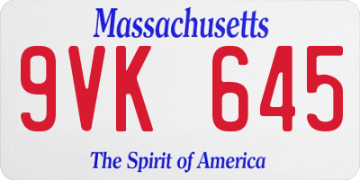 MA license plate 9VK645