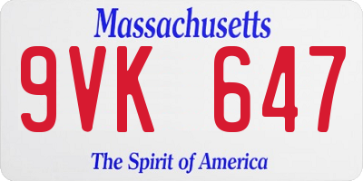 MA license plate 9VK647