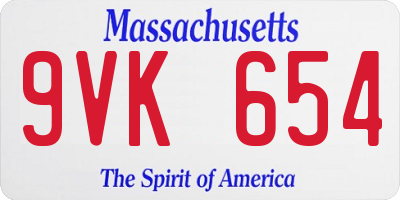 MA license plate 9VK654