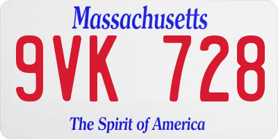 MA license plate 9VK728