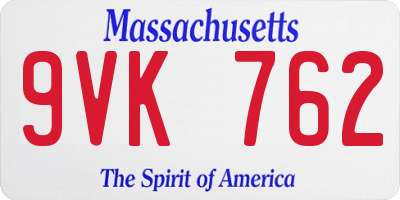 MA license plate 9VK762
