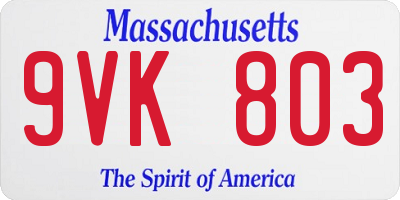 MA license plate 9VK803