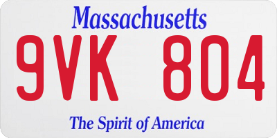 MA license plate 9VK804