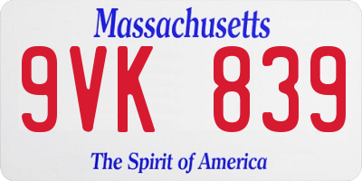 MA license plate 9VK839
