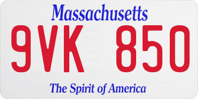 MA license plate 9VK850