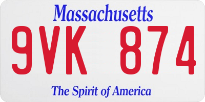 MA license plate 9VK874