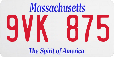 MA license plate 9VK875