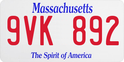 MA license plate 9VK892