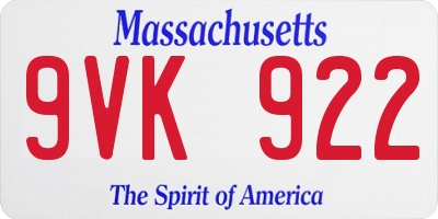 MA license plate 9VK922
