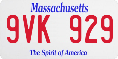 MA license plate 9VK929