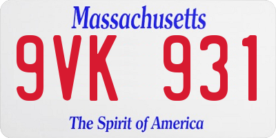 MA license plate 9VK931