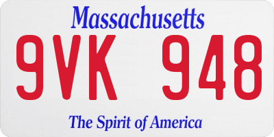 MA license plate 9VK948